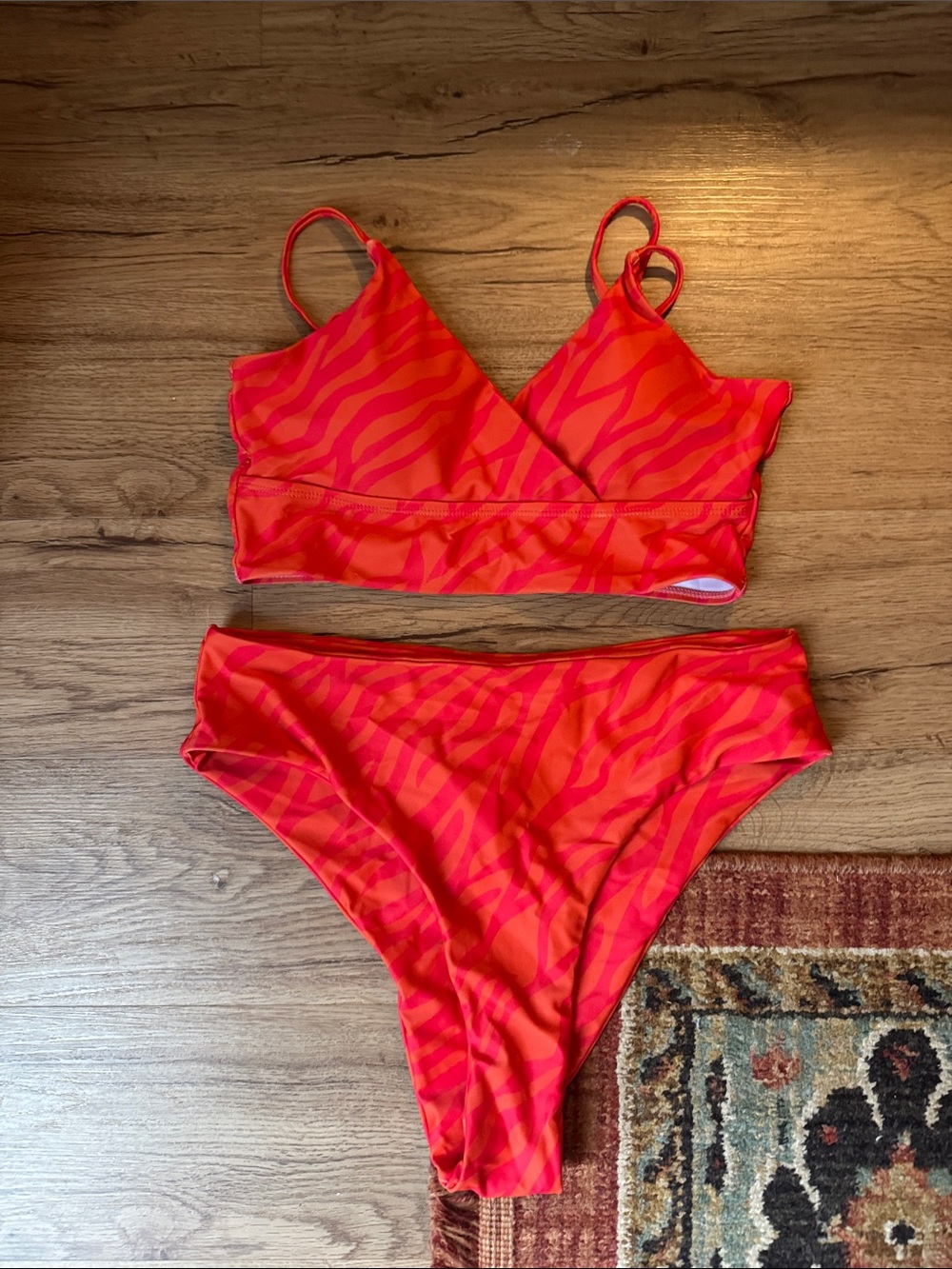 SHEIN Women's Red Zebra-Print Bikini Set - Bralette Top & High-Cut Bottoms